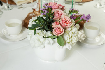 Centerpieces, decorated table for party reception