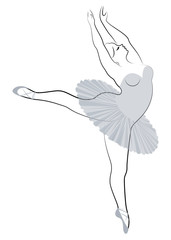 Silhouette of a cute lady, she is dancing ballet. The woman has an overweight body. Girl is plump. Woman ballerina, gymnast. Vector illustration