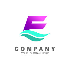  letter e with a wave logo vector illustration , wave , letter e, ocean and font icon 