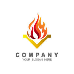 letter v logo with a fire display on it, gold and letter v