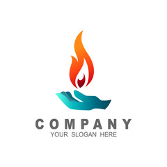 Hand + fire logo design, fire icon with template