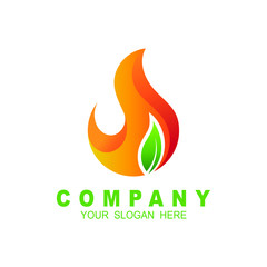 Leaf fire logo template design vector, emblem design concept, creative symbol