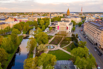 Beautiful aerial view of the Latvian National Opera house