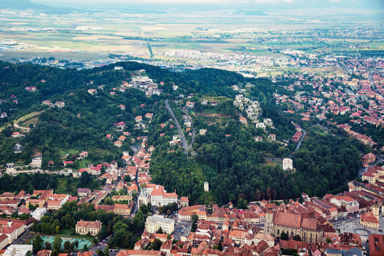 Aerial view of the old town Brasov in Transylvania, Romania