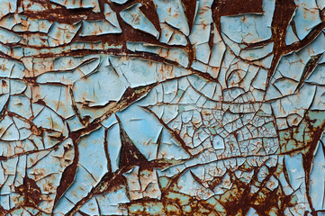 Old colored paint on rusty steel