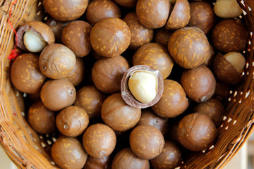 pile of macadamia nuts  in basket