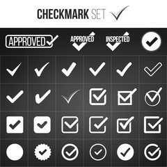 Checkmark or tick mark collection set. Acceptance, approval, right choice, correct selection, true option, positive answer, saying yes, , confirmation concept. 