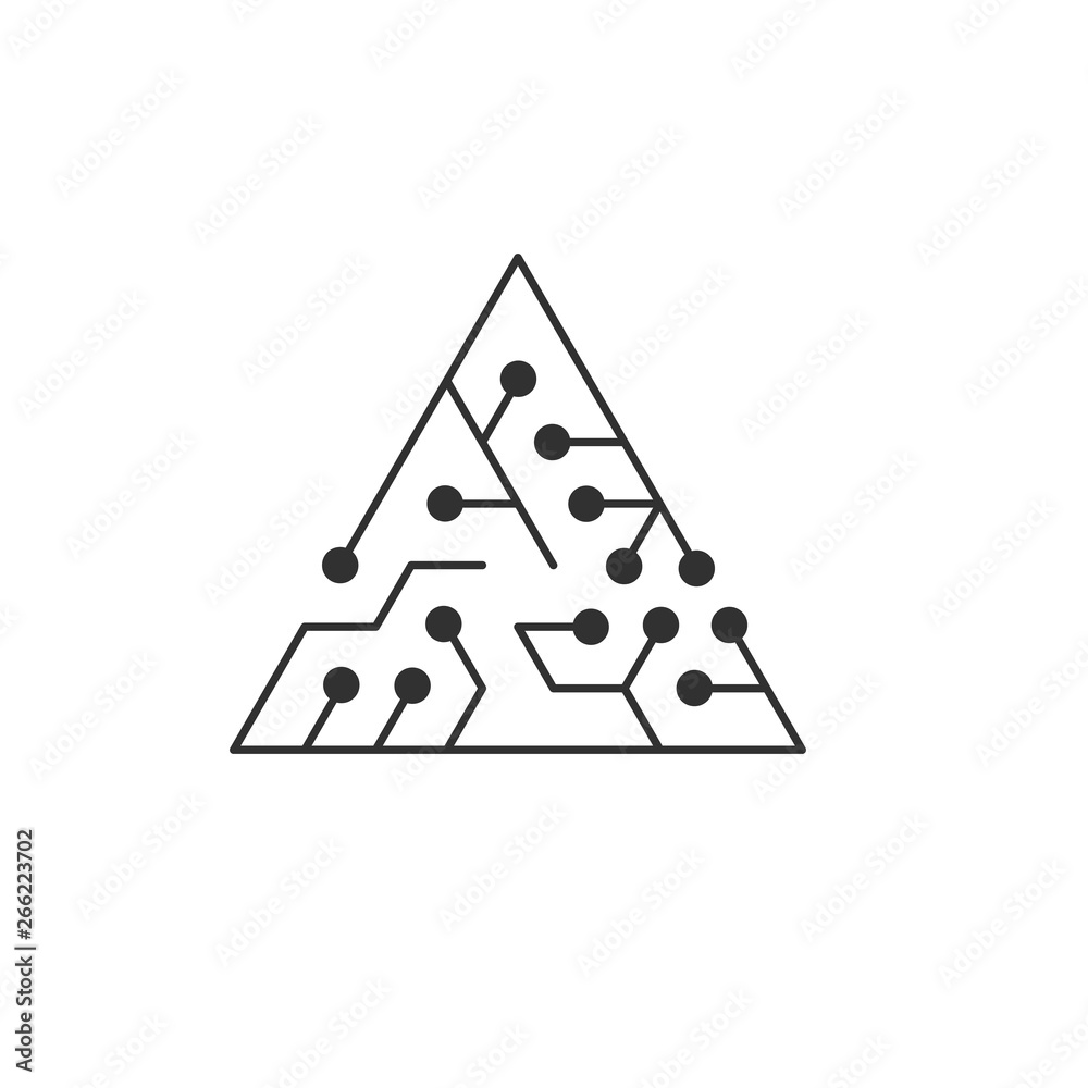 Poster circuit board icon. abstract triangle shape it maze. technology symbol. computer software concept. p