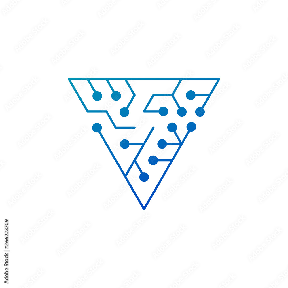 Poster circuit board icon. abstract triangle shape it maze. technology symbol. computer software concept. p