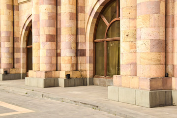 stone wall  tuff building brick columns multicolored abstraction