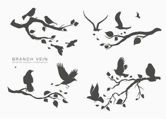 figure set flock of birds on tree branch