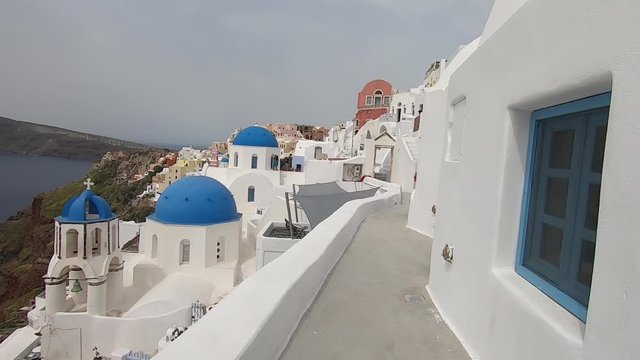 View of the Greek Orthodox Blue Dome Church in Oia.