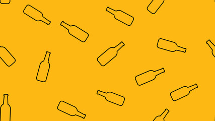 Texture seamless pattern from a set of raivy good tasty refreshing alcoholic drinks of hops light and dark malt foam beer in bottles on a yellow orange background. Vector illustration