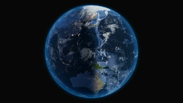 Realistic planet Earth spinning on a black background. Seamless loop footage in 4K. Some elements of this image furnished by NASA