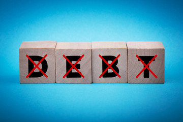Wooden Blocks With No Debt Concept