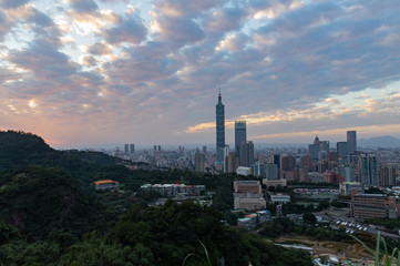 Aerial view of the Taipei 101 and cityscape from Xiangshan