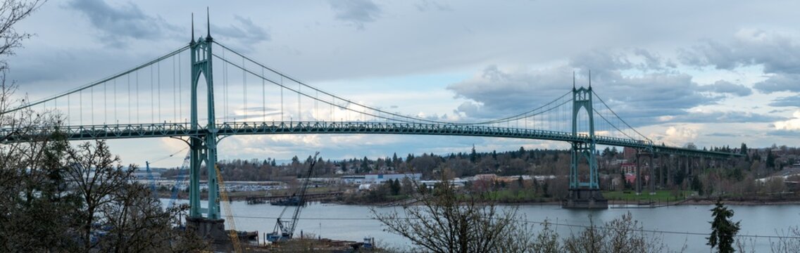 Large Panoramic View of St Johns Bridge in Portland OR