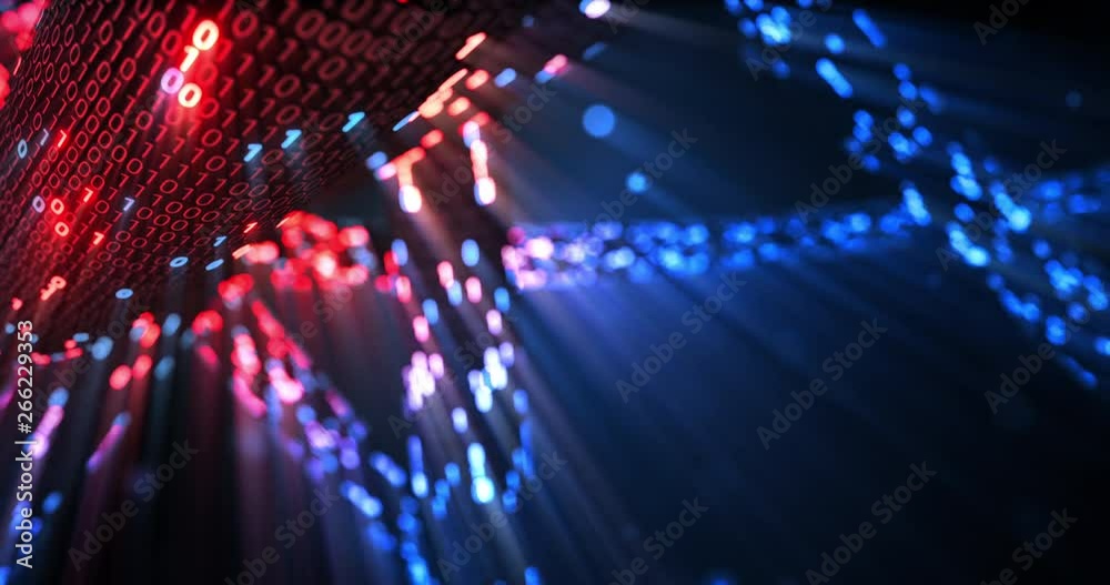 Poster hacking red and blue digital binary code matrix 01 background. hacker, dark web, matrix, digital dat
