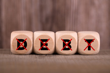 Wooden Blocks With No Debt Concept