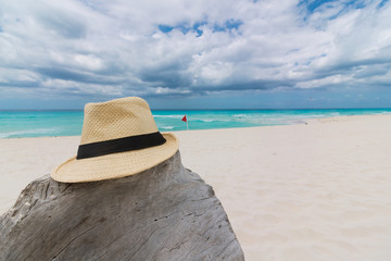 Crystal clear sea with white sand and cloud sky. Summer concept image.