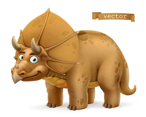 Fotobehang Jongenskamer Triceratops, ceratopsid dinosaurus stripfiguur. Grappig dier 3D-vectorpictogram