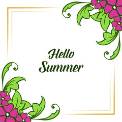 Vector illustration decorative hello summer with artwork purple flower frame
