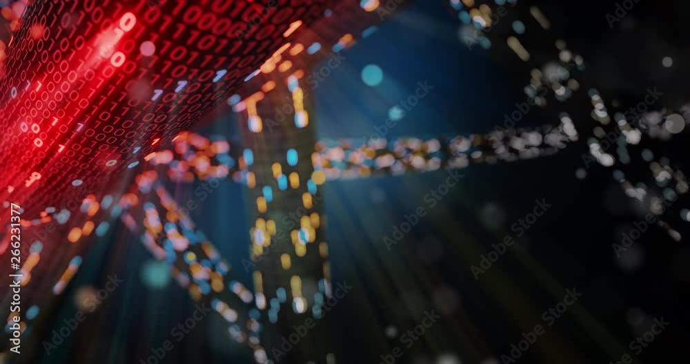 Poster hacking red and blue digital binary code matrix 01 background. hacker, dark web, matrix, digital dat