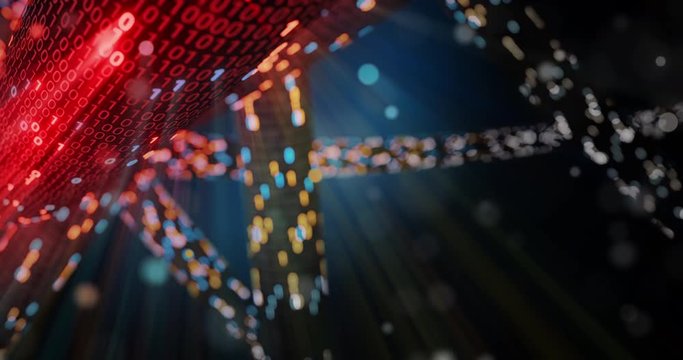 Hacking red and blue digital binary code matrix 01 background. Hacker, dark web, matrix, Digital data code in safety security technology concept. 3D rendering