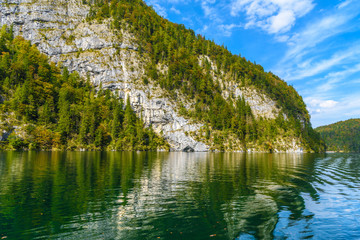 Koenigssee lake with Alp mountains, Konigsee, Berchtesgaden National Park, Bavaria, Germany