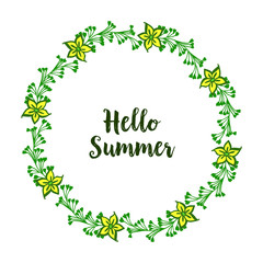 Vector illustration ornate of leaf floral frame with invitation card of hello summer