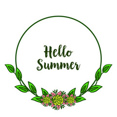 Vector illustration lettering hello summer for colorful bouqet frame