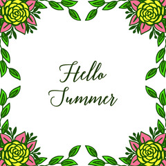 Fototapeta na wymiar Vector illustration invitation card hello summer for rose colorful wreath frame
