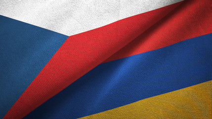 Czech Republic and Armenia two flags textile cloth, fabric texture