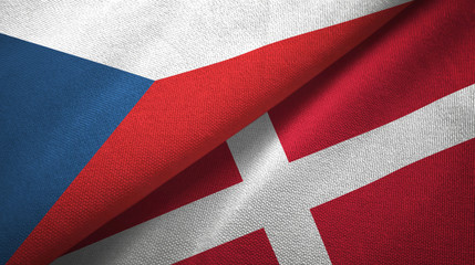 Czech Republic and Denmark two flags textile cloth, fabric texture