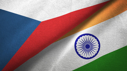 Czech Republic and India two flags textile cloth, fabric texture