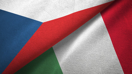 Czech Republic and Italy two flags textile cloth, fabric texture