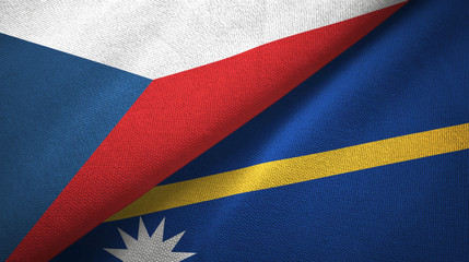 Czech Republic and Nauru two flags textile cloth, fabric texture