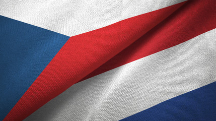 Czech Republic and Netherlands two flags textile cloth, fabric texture