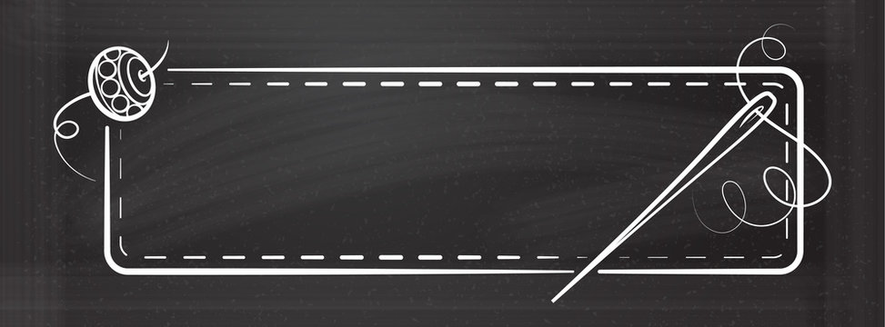 Vector vintage horizontal rectangle frame with hand made tools on a chalkboard background