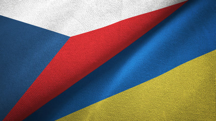 Czech Republic and Ukraine two flags textile cloth, fabric texture