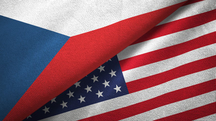 Czech Republic and United States two flags textile cloth, fabric texture