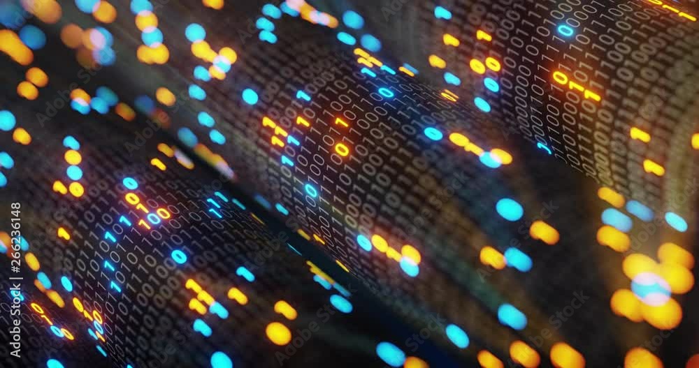 Poster Big data cloud computing internet of things IOT AI network technology. Seamless loop 4K VJ background. Data center digital code futuristic information technology. 3D rendering