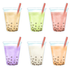 タピオカミルクティー　水彩イラスト