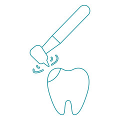 Treatment of caries. Drilling a tooth. Dentistry. Dental drill. The treatment of toothaches. Line vector icon illustration