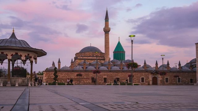 Mevlana Museum day to night time lapse in Konya, Turkey