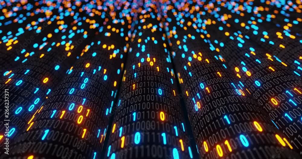 Poster Big data cloud computing internet of things IOT AI network technology. Seamless loop 4K VJ background. Data center digital code futuristic information technology. 3D rendering