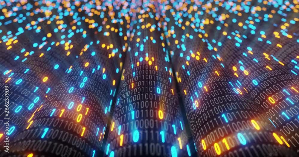 Poster Big data cloud computing internet of things IOT AI network technology. Seamless loop 4K VJ background. Data center digital code futuristic information technology. 3D rendering