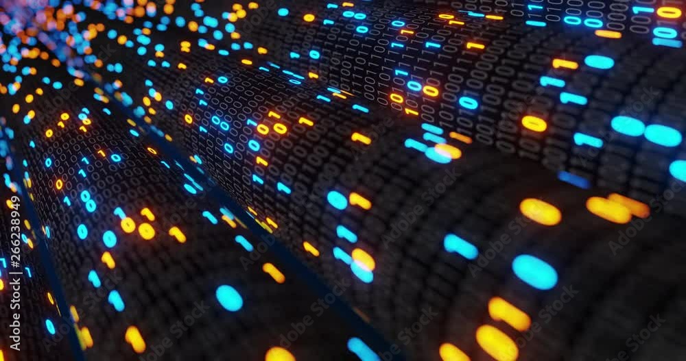 Poster Big data cloud computing internet of things IOT AI network technology. Seamless loop 4K VJ background. Data center digital code futuristic information technology. 3D rendering