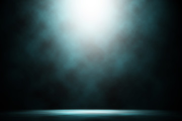 Blue spotlight night smoke dark show on stage background.