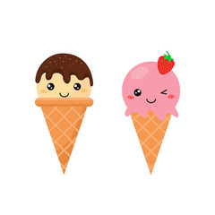 Ice cream cone doodle in bright cartoon style on a white background